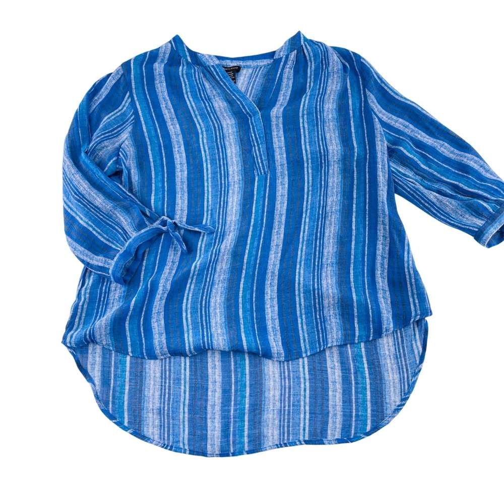 Robert Louis Blue & White‎ Striped Tunic Top XL Rayon/Polyester Blend